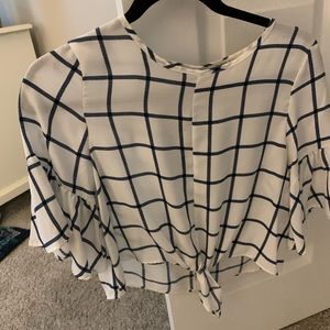 Blue and white patterned top